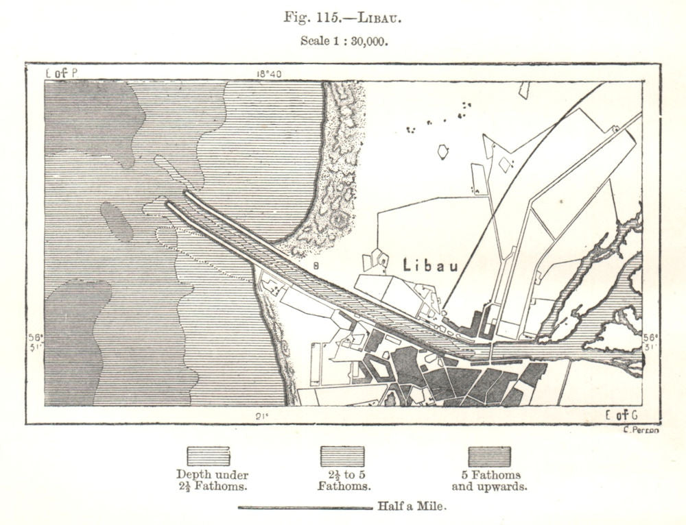Liepāja. Liepaja. Latvia. Sketch map 1885 old antique vintage plan chart